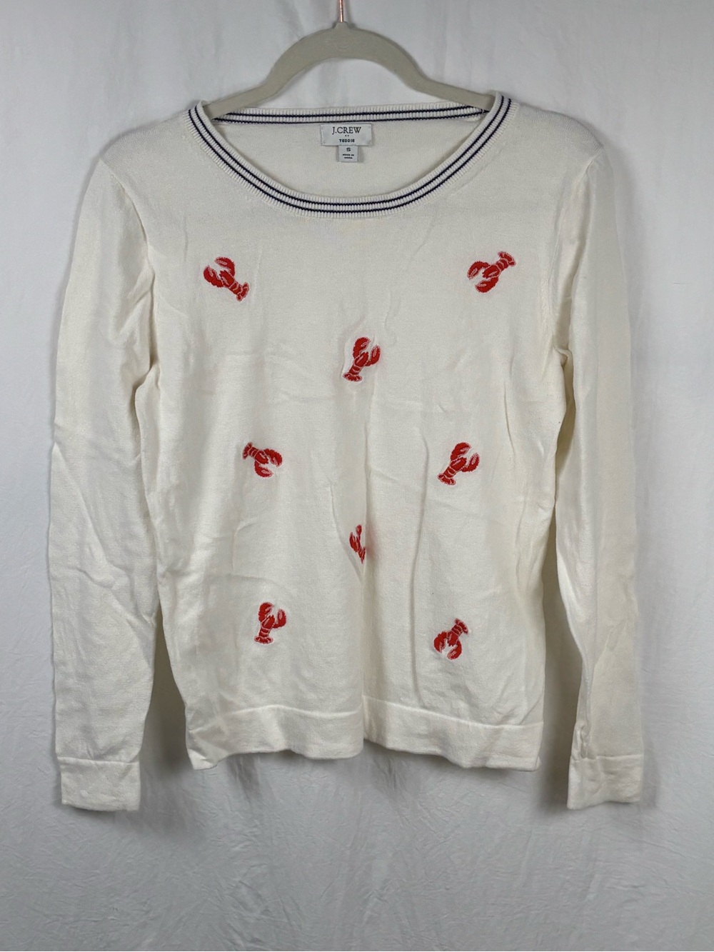 J. Crew Teddy Cream small women’s Crewneck Sweater with Red Lobster Motif